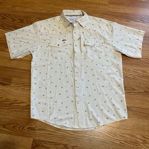 PONCHO Shirt Mens Medium Off-White Floral Western Pearl Snaps Outdoors